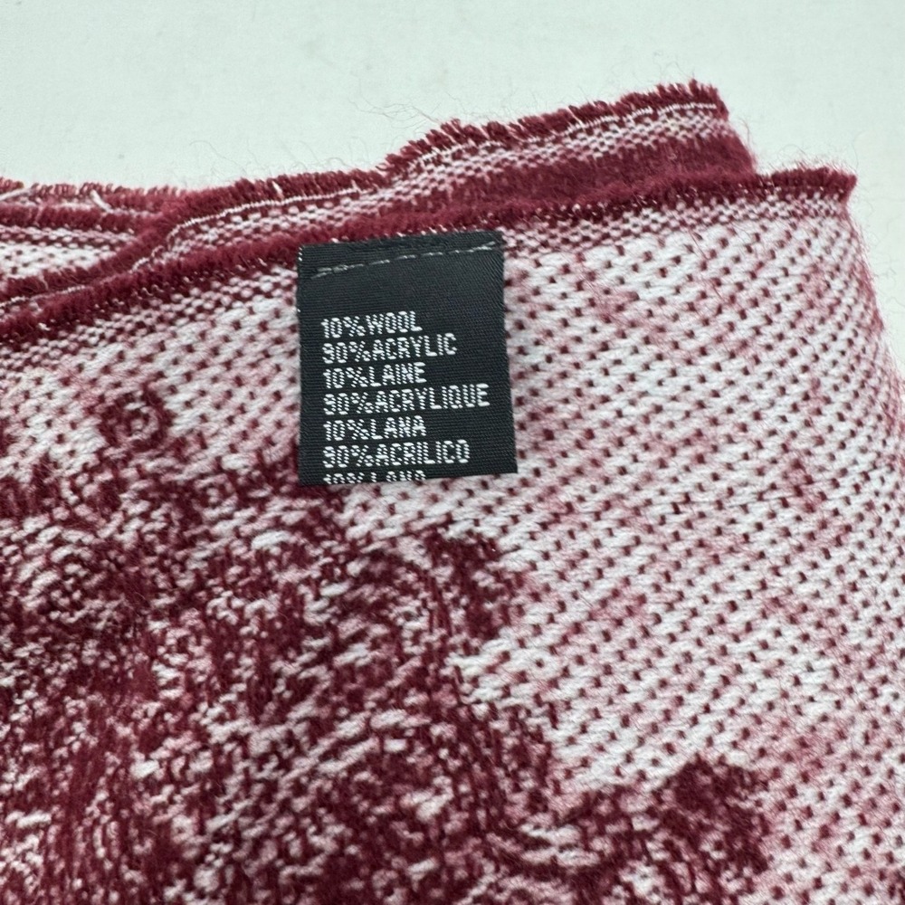 Wool Blend Paisley Wrap Shawl Scarf Preppy Cozy Maroon Burgundy - Picture 9 of 11